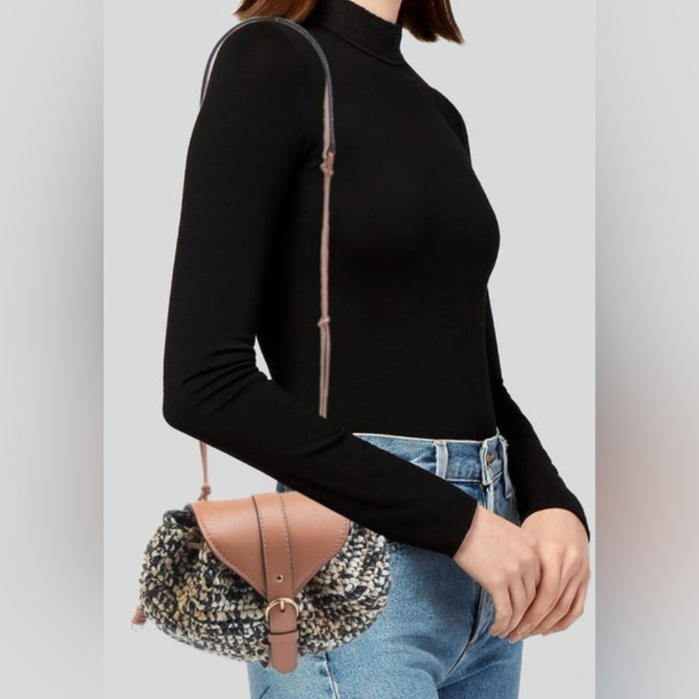 Ulla Johnson Leather Trim Raffia Shoulder Bag